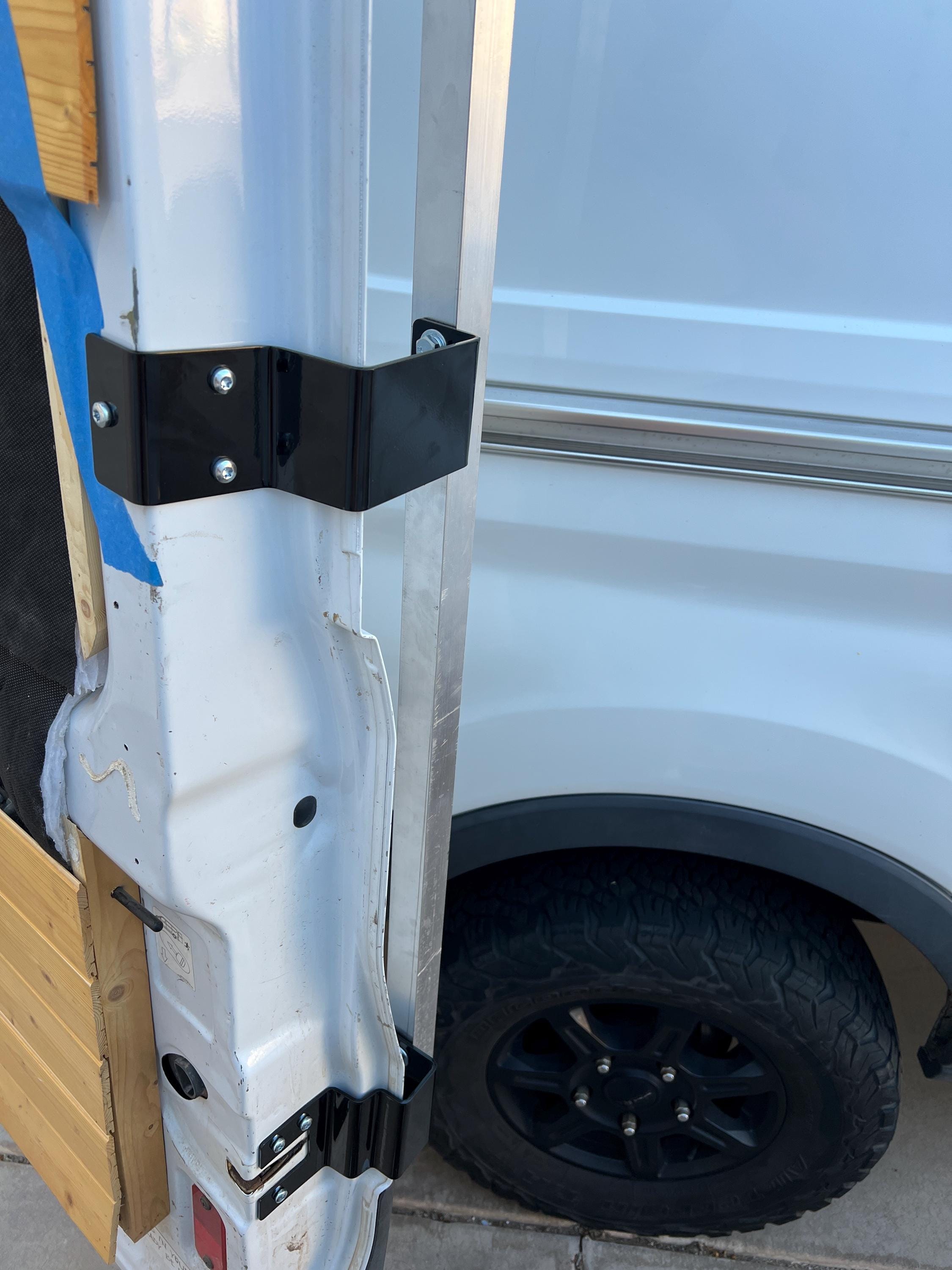Ford Transit passenger's side rear door mounts for 253 degree hinges (aka 270), DIY extra storage