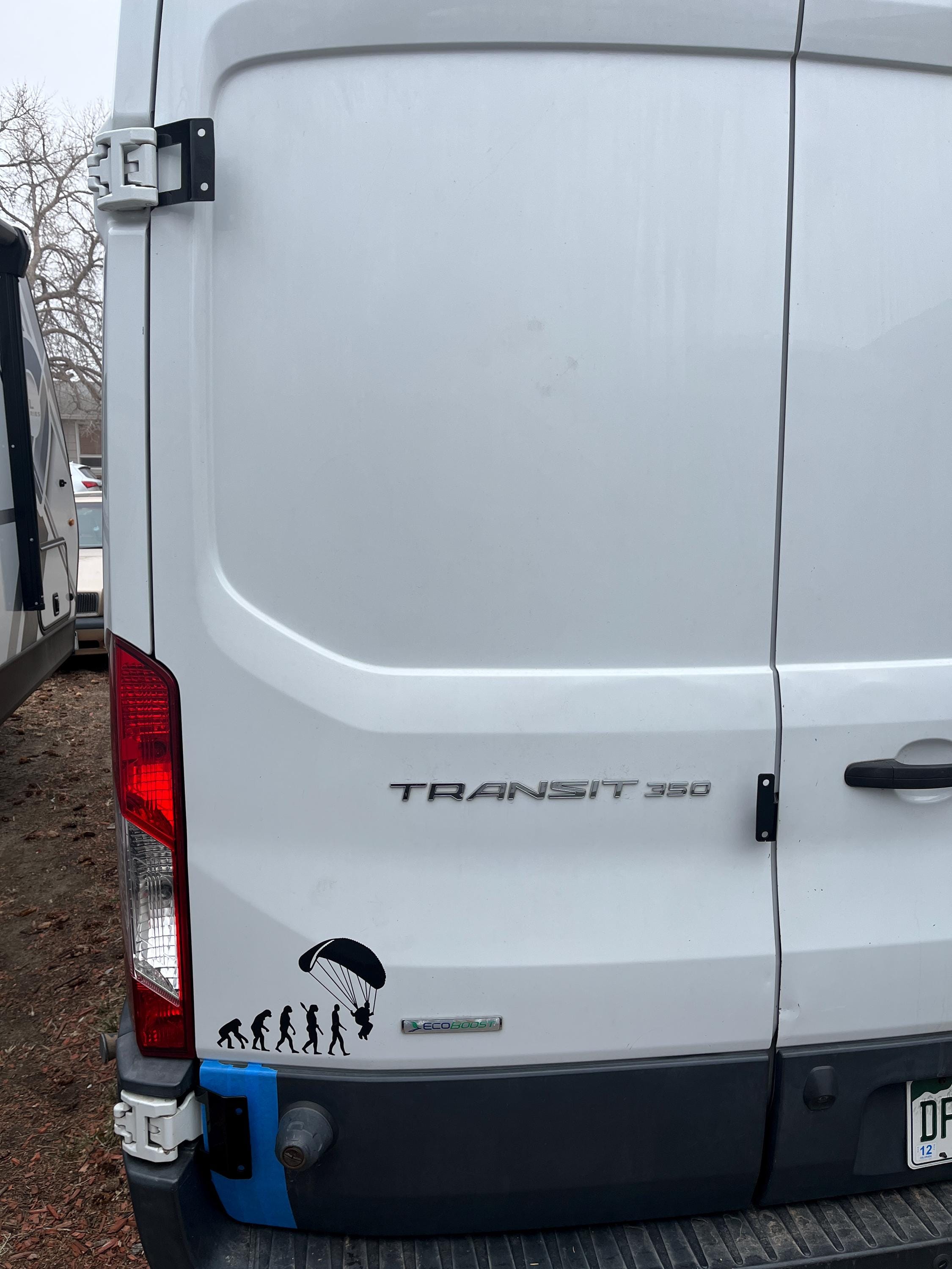 Ford Transit driver's side rear door mounts for 253 degree hinges (aka 270), DIY extra storage