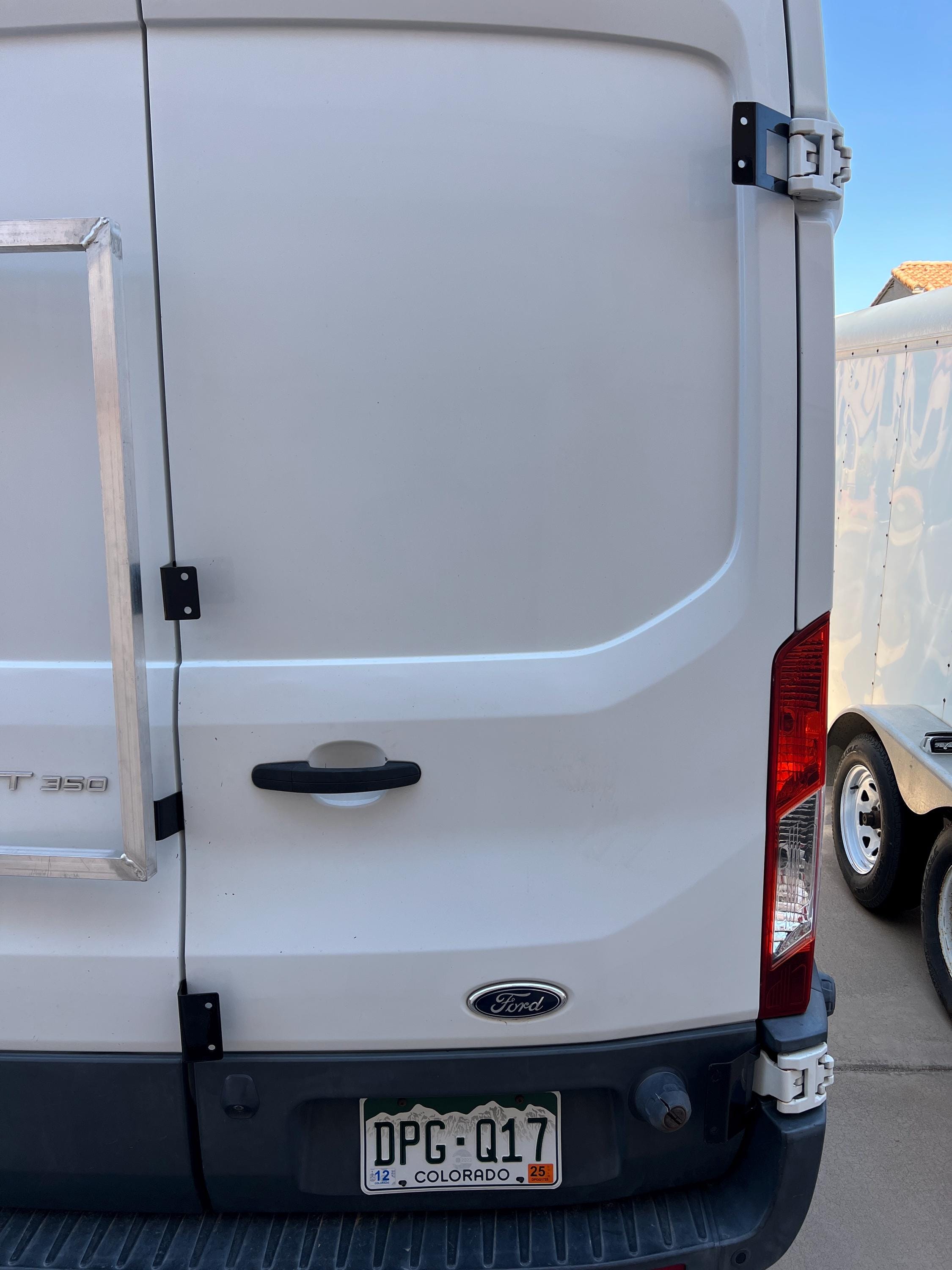 Ford Transit passenger's side rear door mounts for 253 degree hinges (aka 270), DIY extra storage