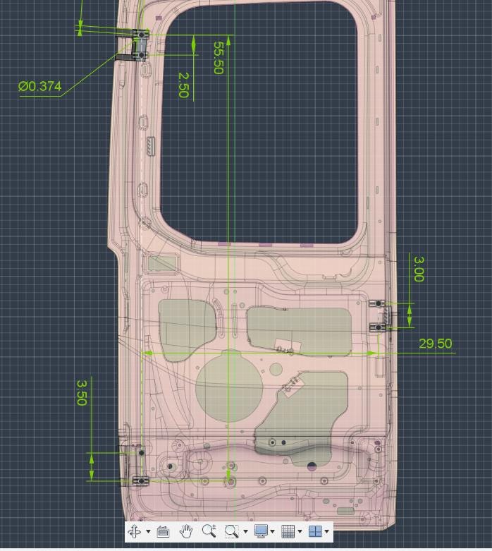Ford Transit driver's side rear door mounts for 253 degree hinges (aka 270), DIY extra storage