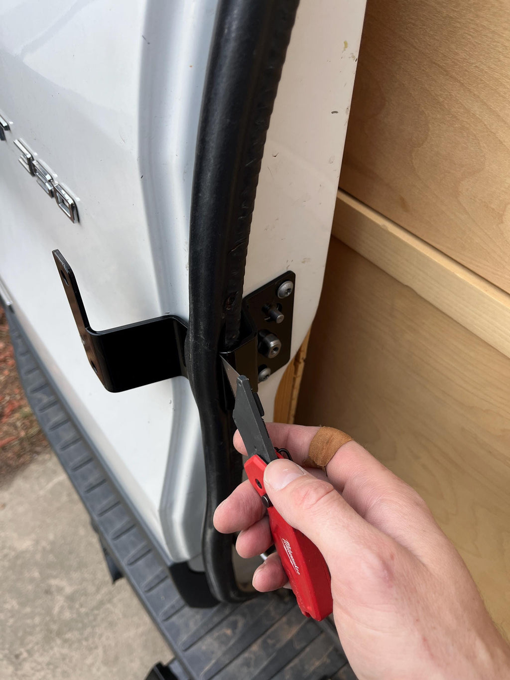 Ford Transit driver's side rear door mounts for 253 degree hinges (aka 270), DIY extra storage