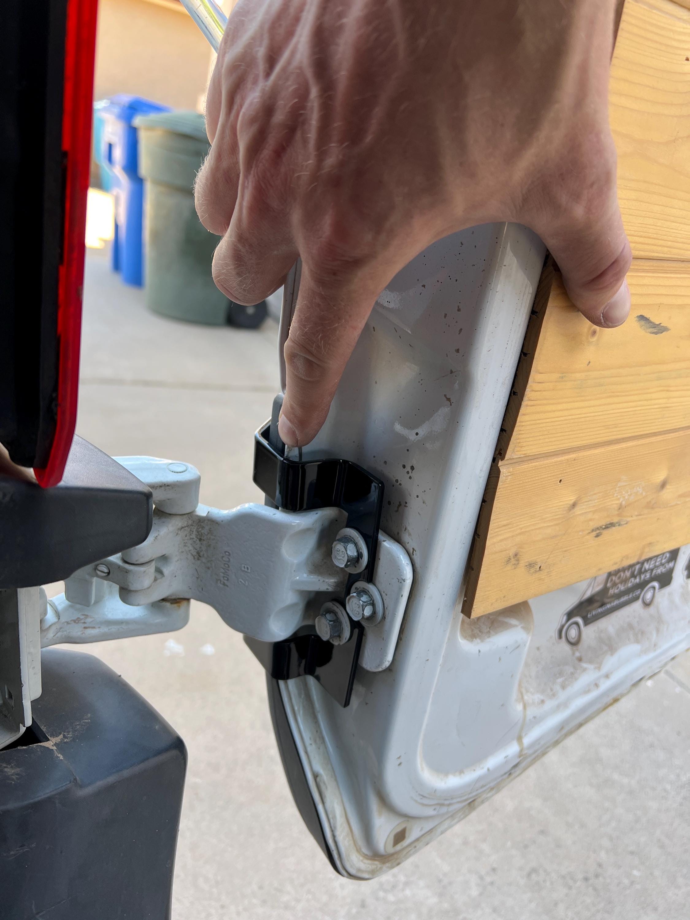 Ford Transit passenger's side rear door mounts for 253 degree hinges (aka 270), DIY extra storage