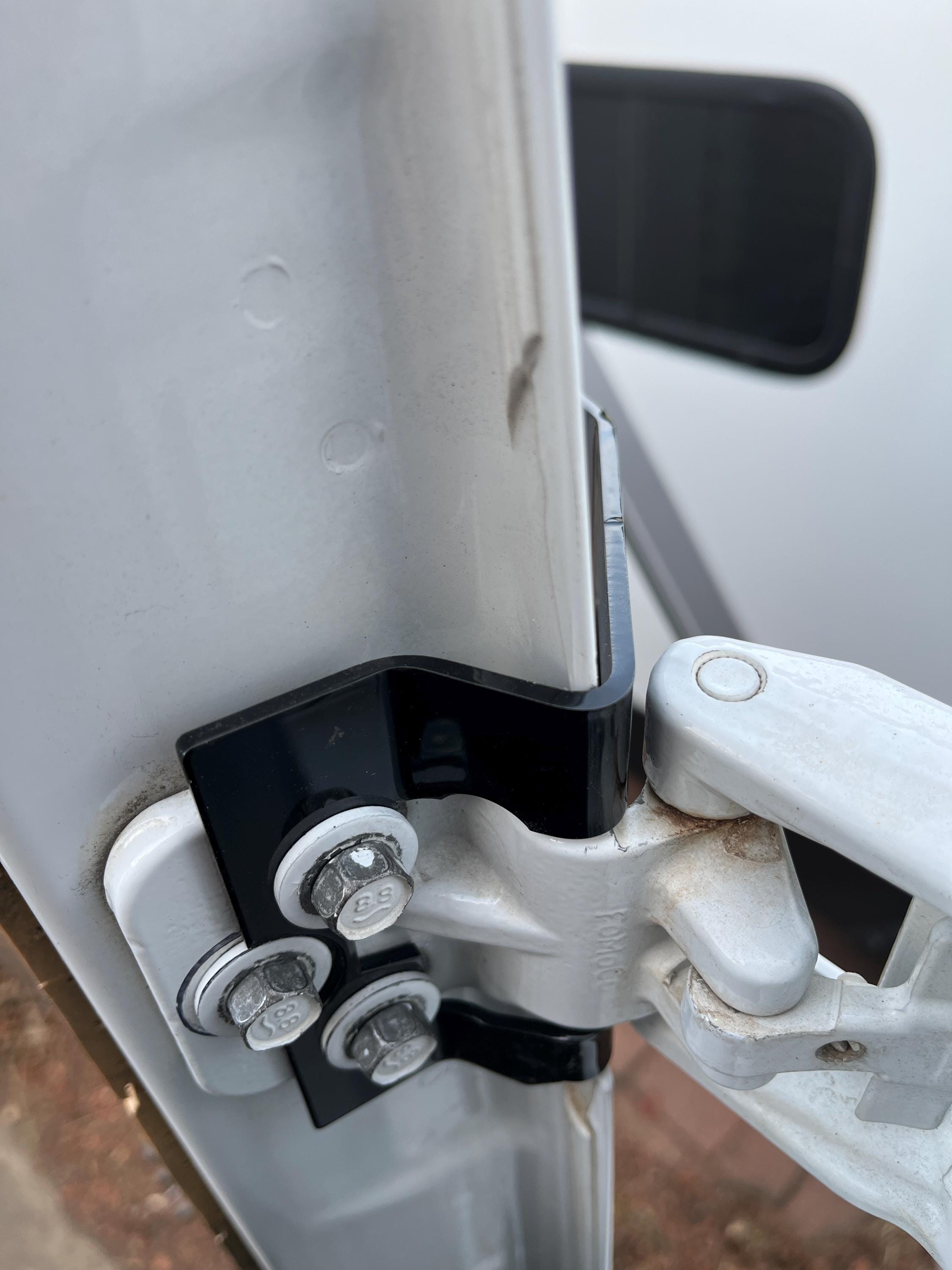 Ford Transit driver's side rear door mounts for 253 degree hinges (aka 270), DIY extra storage