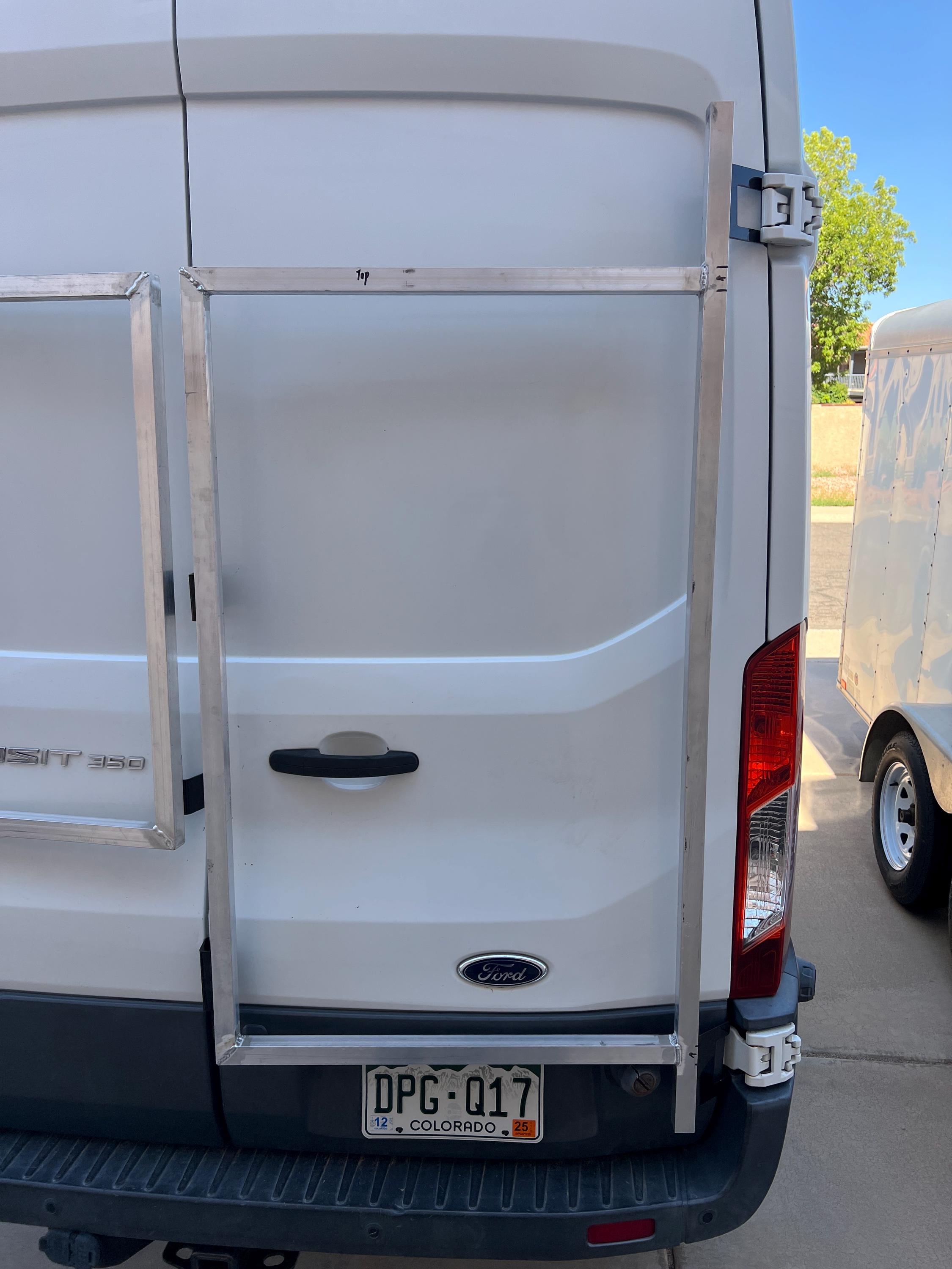 Ford Transit passenger's side rear door mounts for 253 degree hinges (aka 270), DIY extra storage