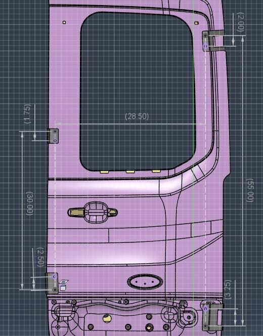 Ford Transit passenger's side rear door mounts for 253 degree hinges (aka 270), DIY extra storage