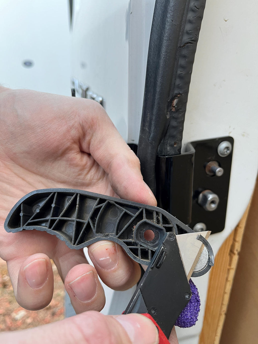 Ford Transit driver's side rear door mounts for 253 degree hinges (aka 270), DIY extra storage