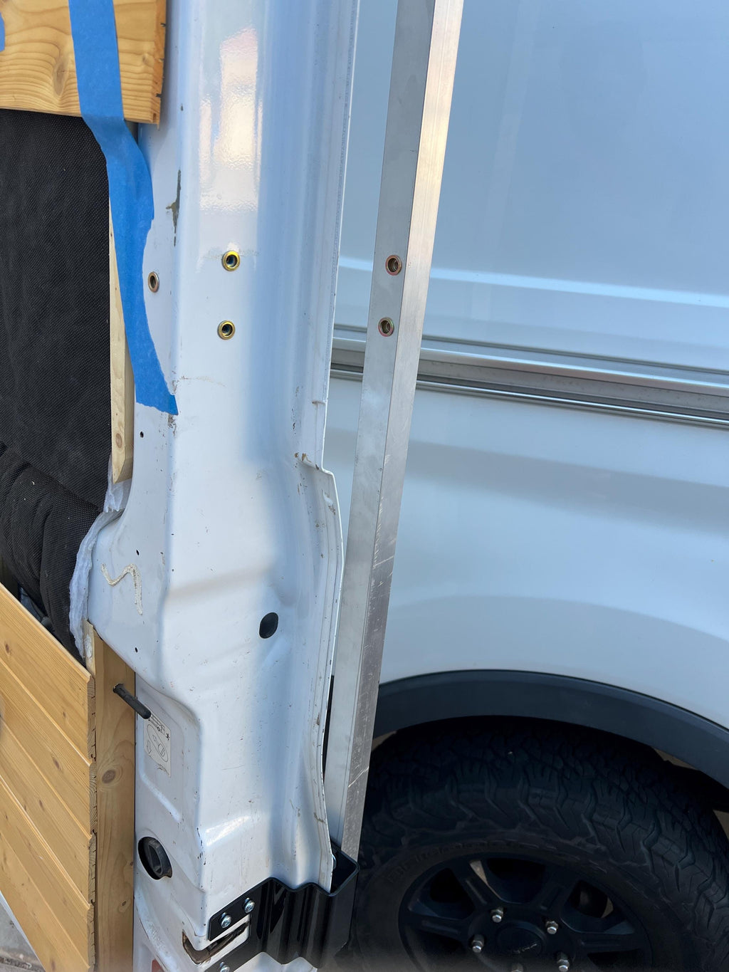 Ford Transit passenger's side rear door mounts for 253 degree hinges (aka 270), DIY extra storage