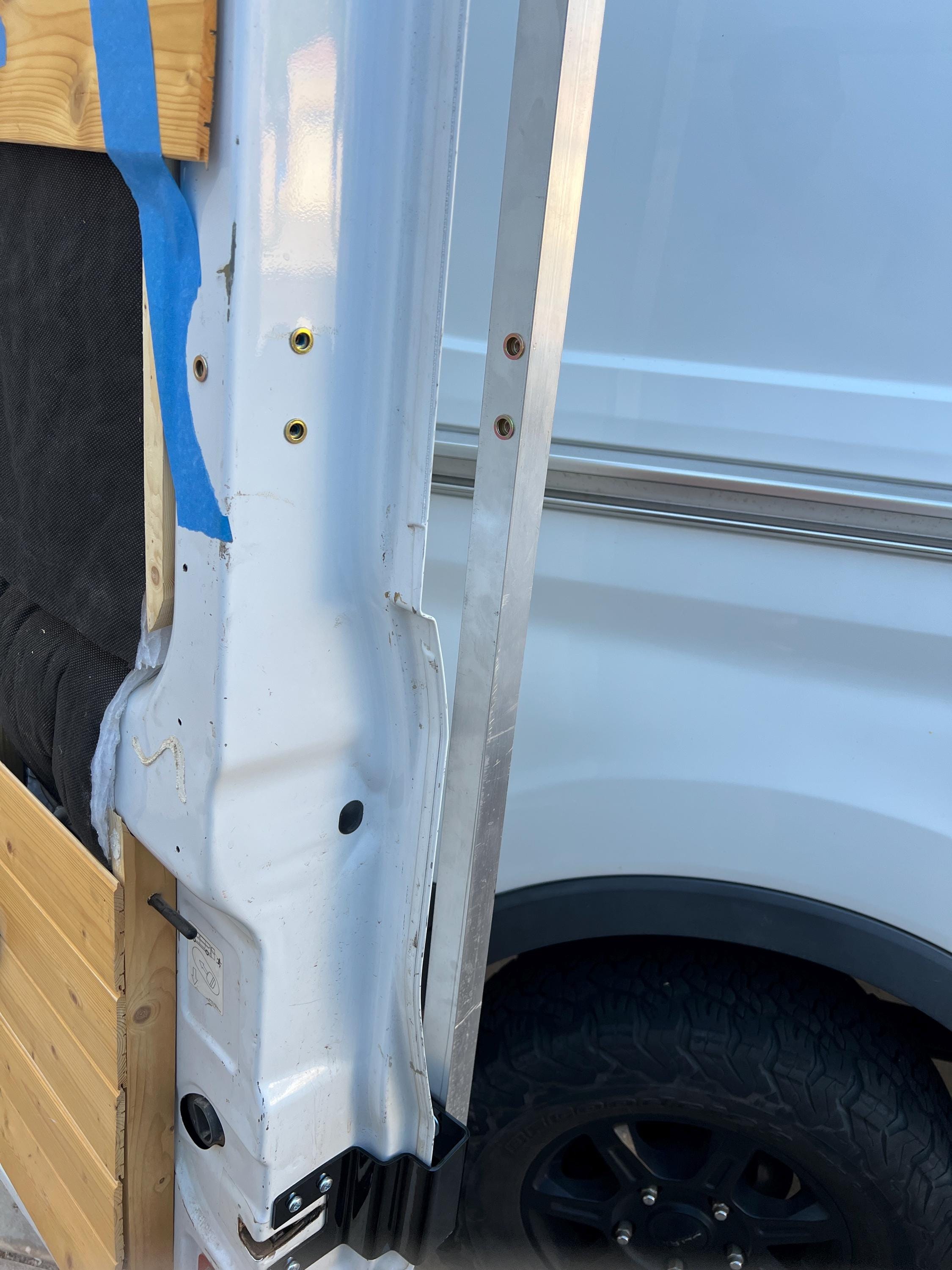 Ford Transit passenger's side rear door mounts for 253 degree hinges (aka 270), DIY extra storage